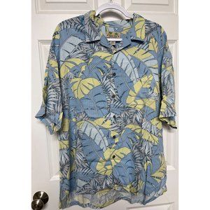 Men's 2X Kona Kai Hawaiian Shirt Blue with Tropical Leaves